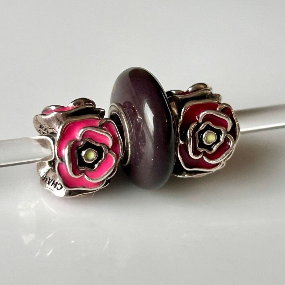 CHAMILIA Two Simply Rosy Charms, Pink & Burgundy 925S W/ Mookaite by SzilvaBeads